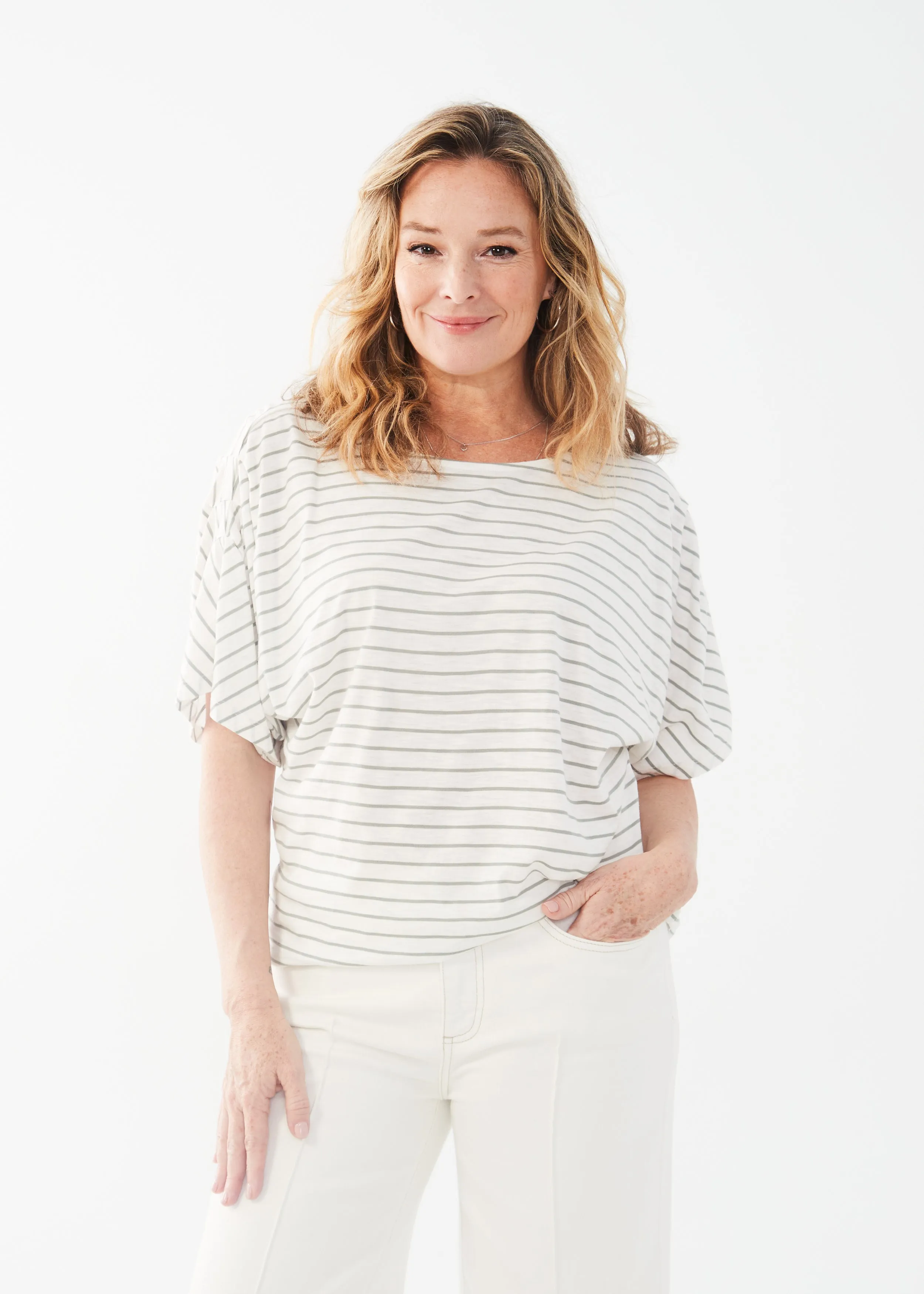 Boat Neck Elbow Sleeve Top