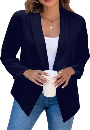 BOFETA Women Lightweight Long Sleeve Blazer Open Front Business Blazer Notched Collar Work Office Blazer