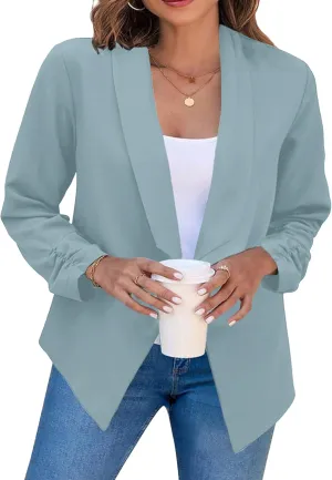BOFETA Women Lightweight Long Sleeve Blazer Open Front Business Blazer Notched Collar Work Office Blazer