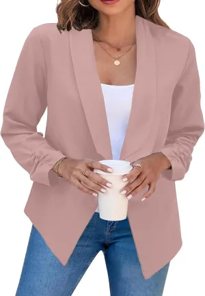BOFETA Women Lightweight Long Sleeve Blazer Open Front Business Blazer Notched Collar Work Office Blazer