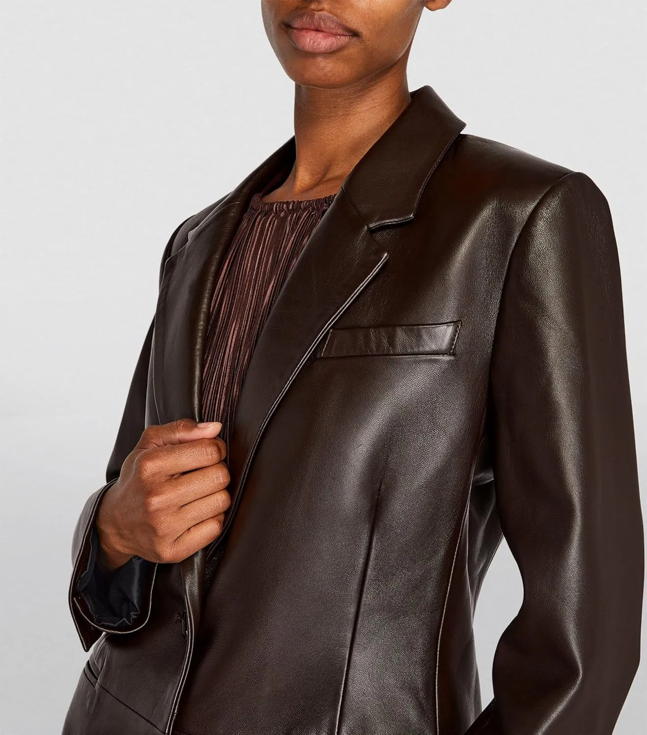 Brown 2-Button Lambskin Leather Blazer Women - Casual Coat Long Sleeves Suit Style Leather Jacket Women