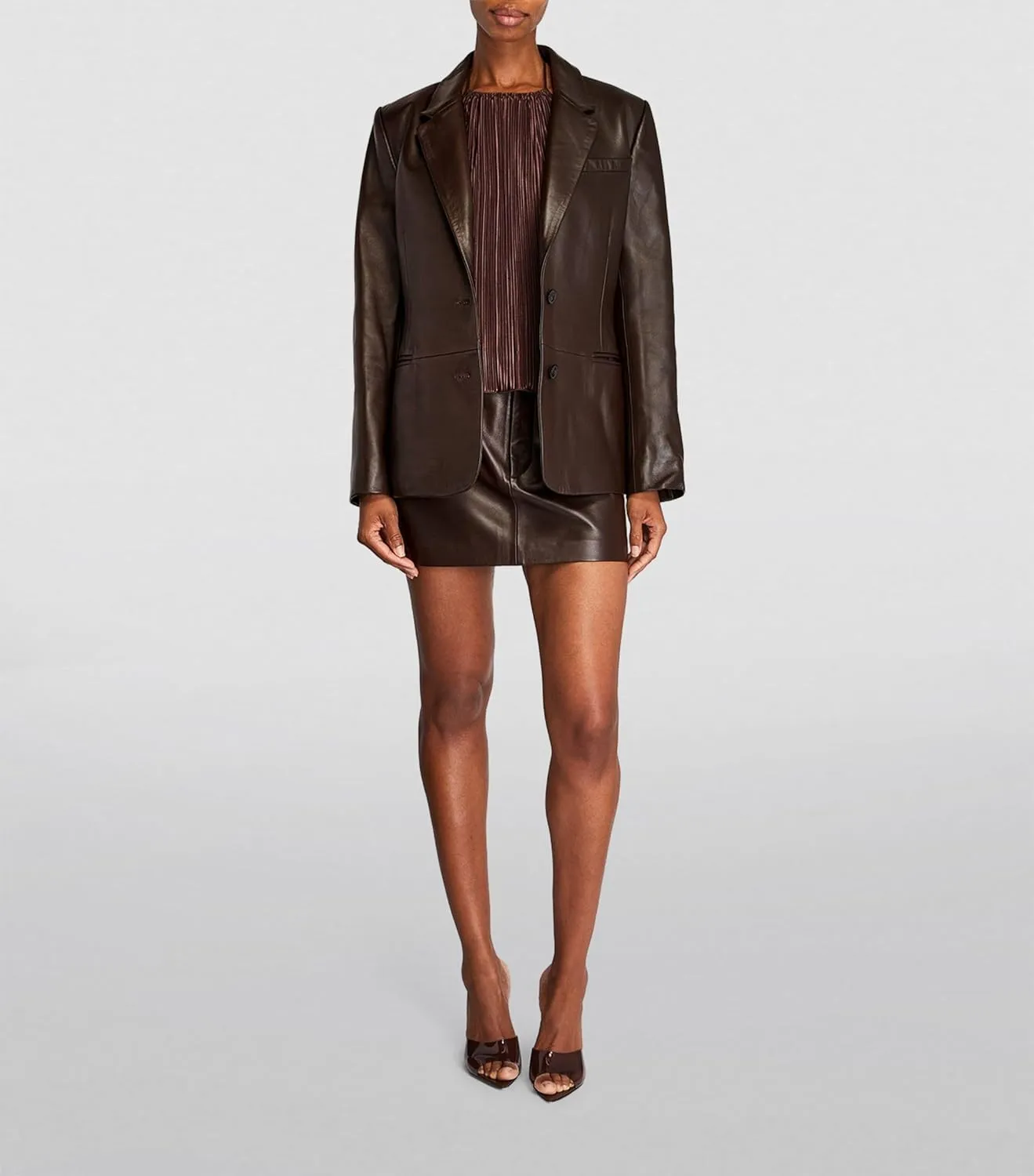 Brown 2-Button Lambskin Leather Blazer Women - Casual Coat Long Sleeves Suit Style Leather Jacket Women
