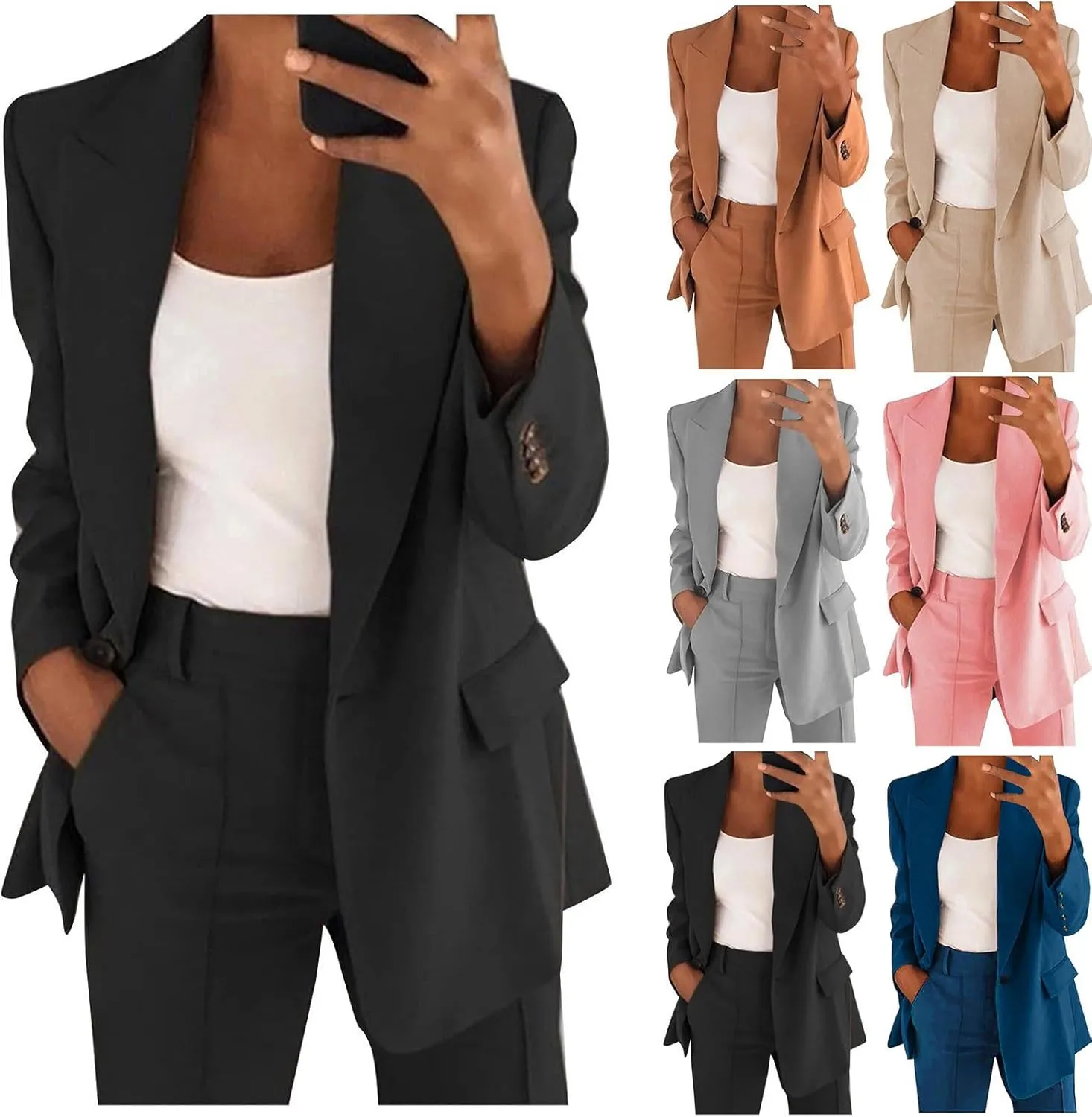 Business Casual Clothes for Women Fashion Suits Two Piece Outfits Dressy Blazer and Wide Leg Pant Plus Size Suit Sets