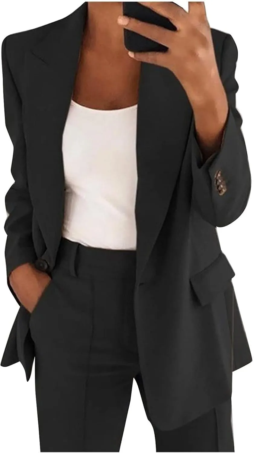 Business Casual Clothes for Women Fashion Suits Two Piece Outfits Dressy Blazer and Wide Leg Pant Plus Size Suit Sets