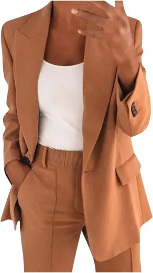 Business Casual Pant Suits Womens 2 Piece Outfits Dressy Casual Long Sleeve Blazer Sets Plus Size Wide Pants Suit Set