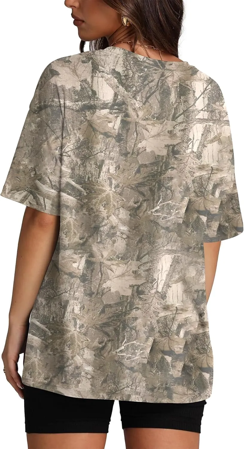 Camo Shirt Women Men Oversized Maple Leaf T Shirts Graphic Baggy Shirts Tops Crewneck Short Sleeve Tees Streetwear