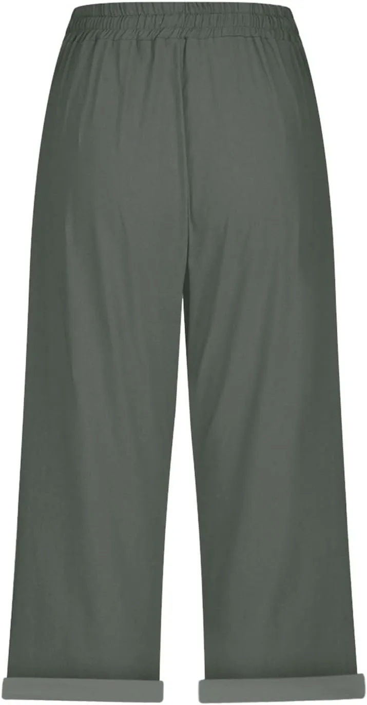 Capri Pants for Women 2025 Knee Length Cotton Linen Capris Summer Straight Leg Loose Beach Shorts with Pockets