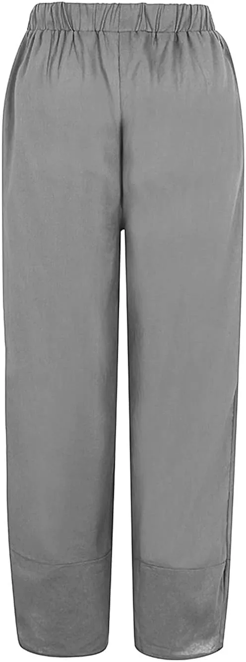 Capri Pants for Women 2025 Summer Cotton Linen Dandelion Cropped Pants High Waisted Baggy Beach Trousers with Pockets