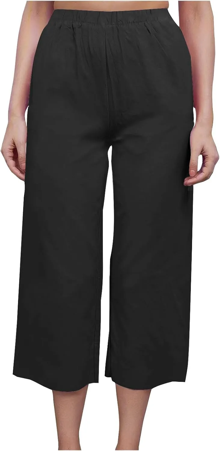 Capri Pants for Women Casual Elastic High Waist Beach Cropped Pants Loose Trousers Summer Outfits for Women