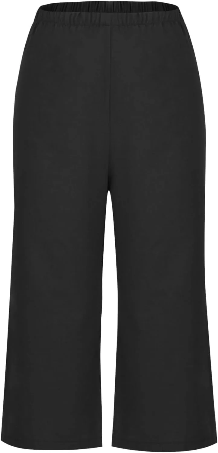 Capri Pants for Women Casual Elastic High Waist Beach Cropped Pants Loose Trousers Summer Outfits for Women