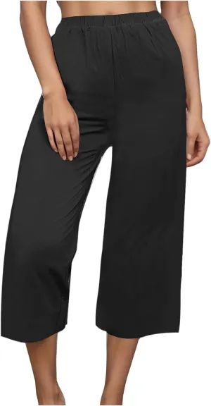 Capri Pants for Women Casual Elastic High Waist Beach Cropped Pants Loose Trousers Summer Outfits for Women