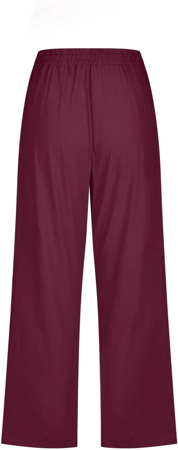 Capris Pants for Women 2025 Cotton Linen Summer Plus Size Capri High Waist Elastic Straight Leg Beach Cropped Pants