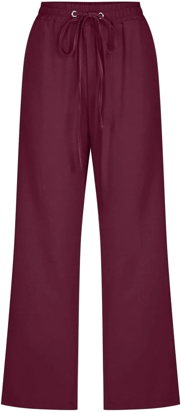 Capris Pants for Women 2025 Cotton Linen Summer Plus Size Capri High Waist Elastic Straight Leg Beach Cropped Pants