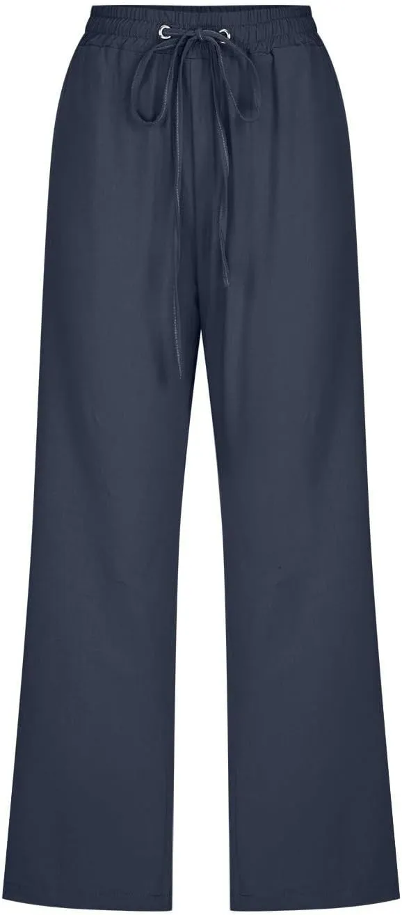 Capris Pants for Women 2025 Cotton Linen Summer Plus Size Capri High Waist Elastic Straight Leg Beach Cropped Pants