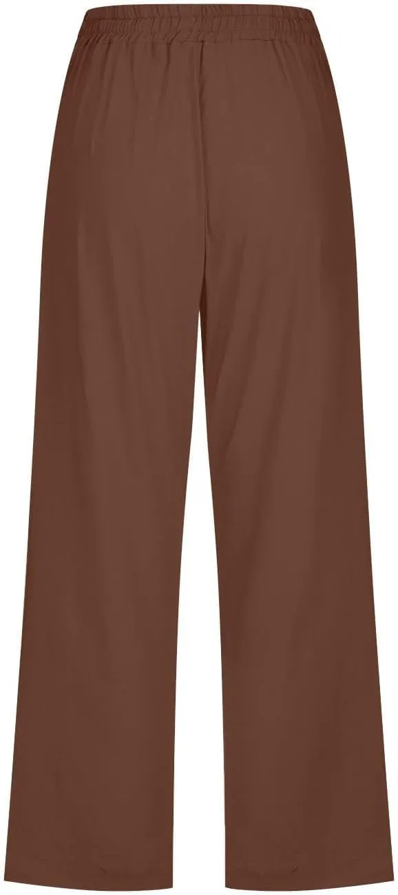 Cargo Capris for Women Casual 2025 Summer Drawstring Elastic High Waist Linen Pant Cropped Comfy Trousers