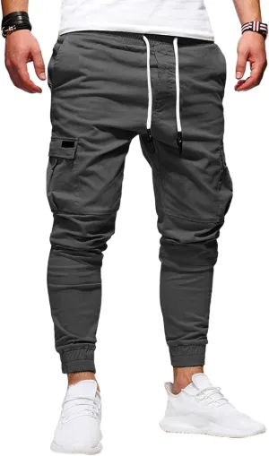 Cargo Pants for Men Drawstring Elastic Waist Casual Sweatpants Slim Fit Athletic Joggers Pants Outdoor Sports Trousers