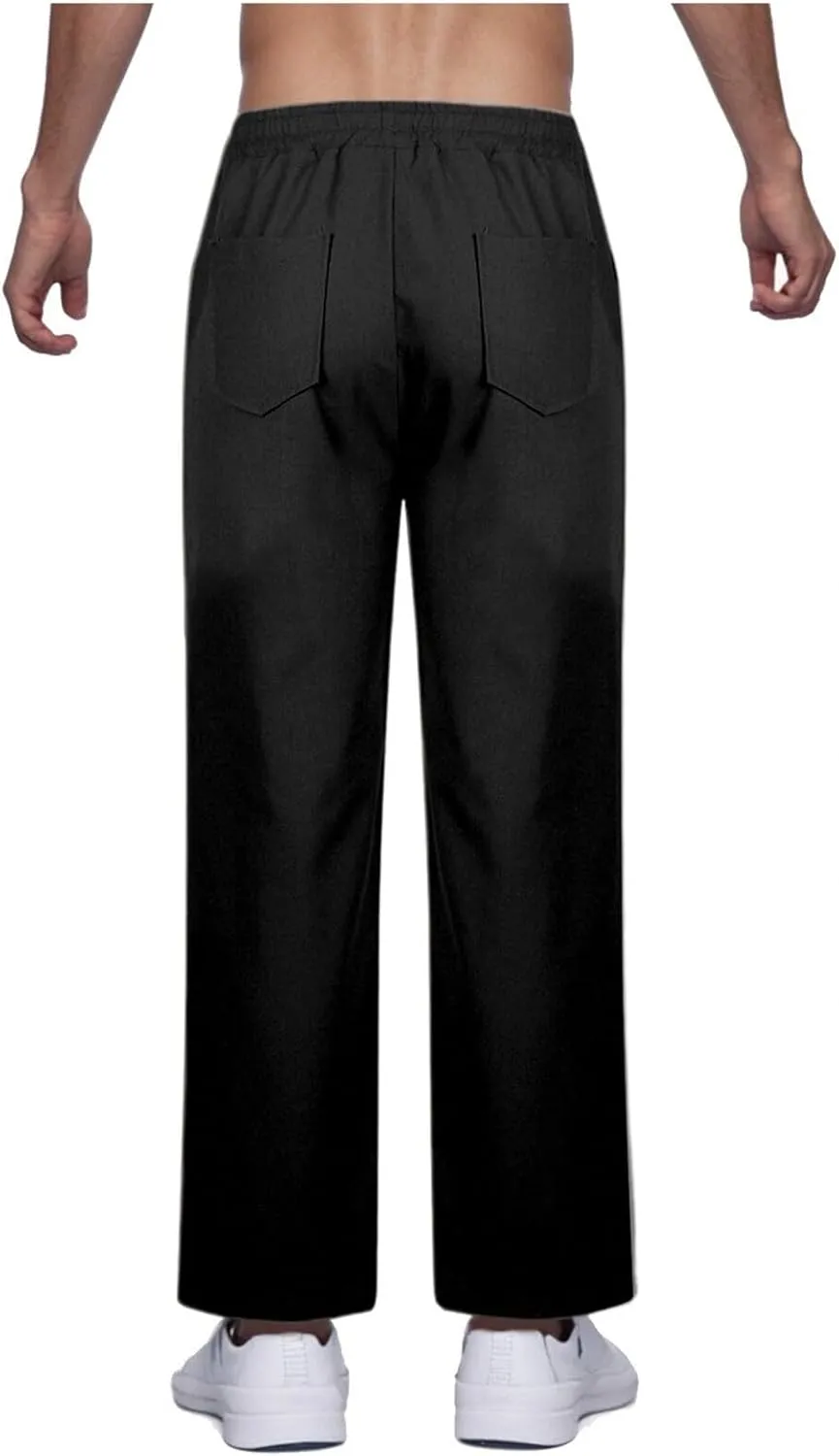 Casual Cotton and Linen Pants Men's Summer Elastic Waist Drawstring Slim-fit Tracksuit Pants 2025