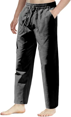 Casual Cotton and Linen Pants Men's Summer Elastic Waist Drawstring Slim-fit Tracksuit Pants 2025
