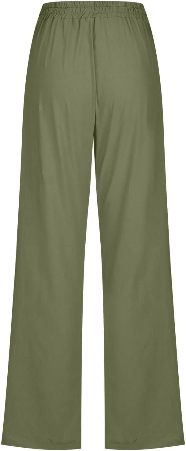 Casual Linen Pants Women Lounge Pants High Waist Drawstring Loose Fit 2025 Summer Trousers with Side Pockets Slacks