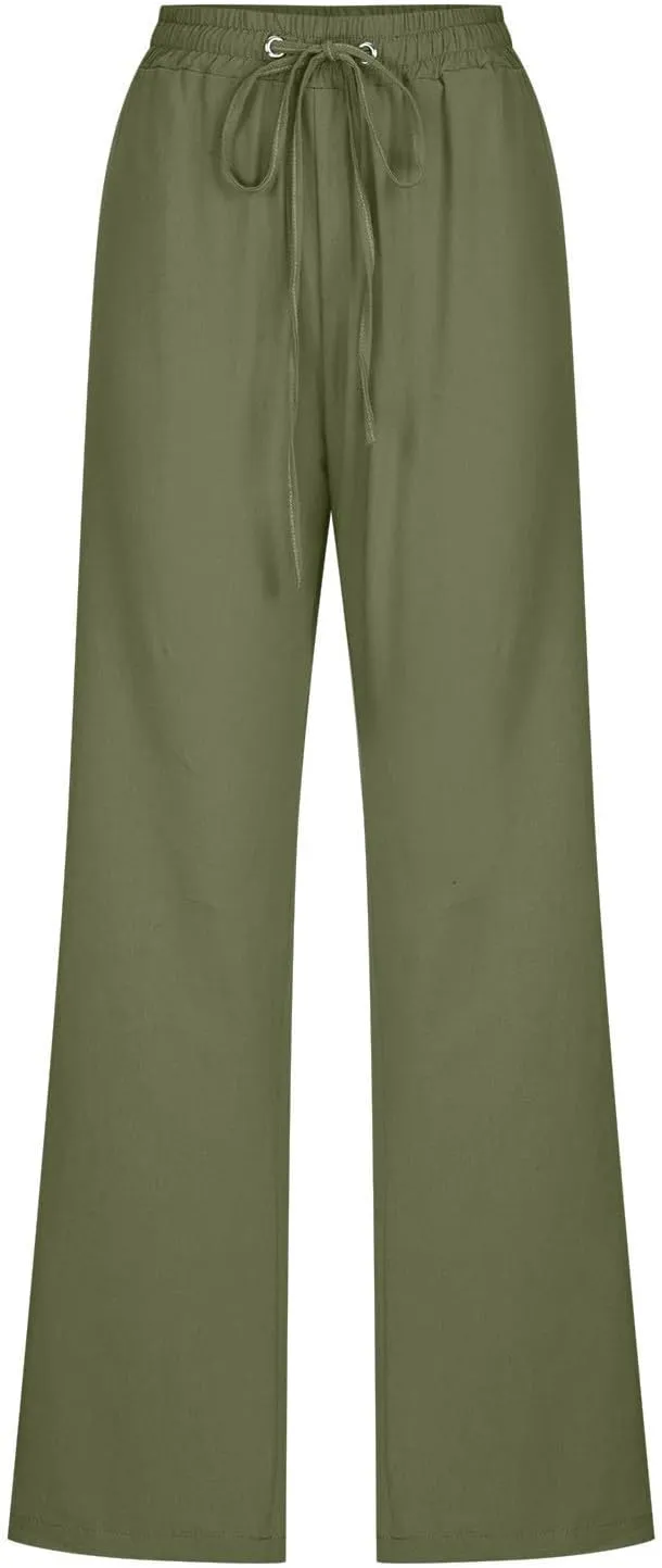 Casual Linen Pants Women Lounge Pants High Waist Drawstring Loose Fit 2025 Summer Trousers with Side Pockets Slacks