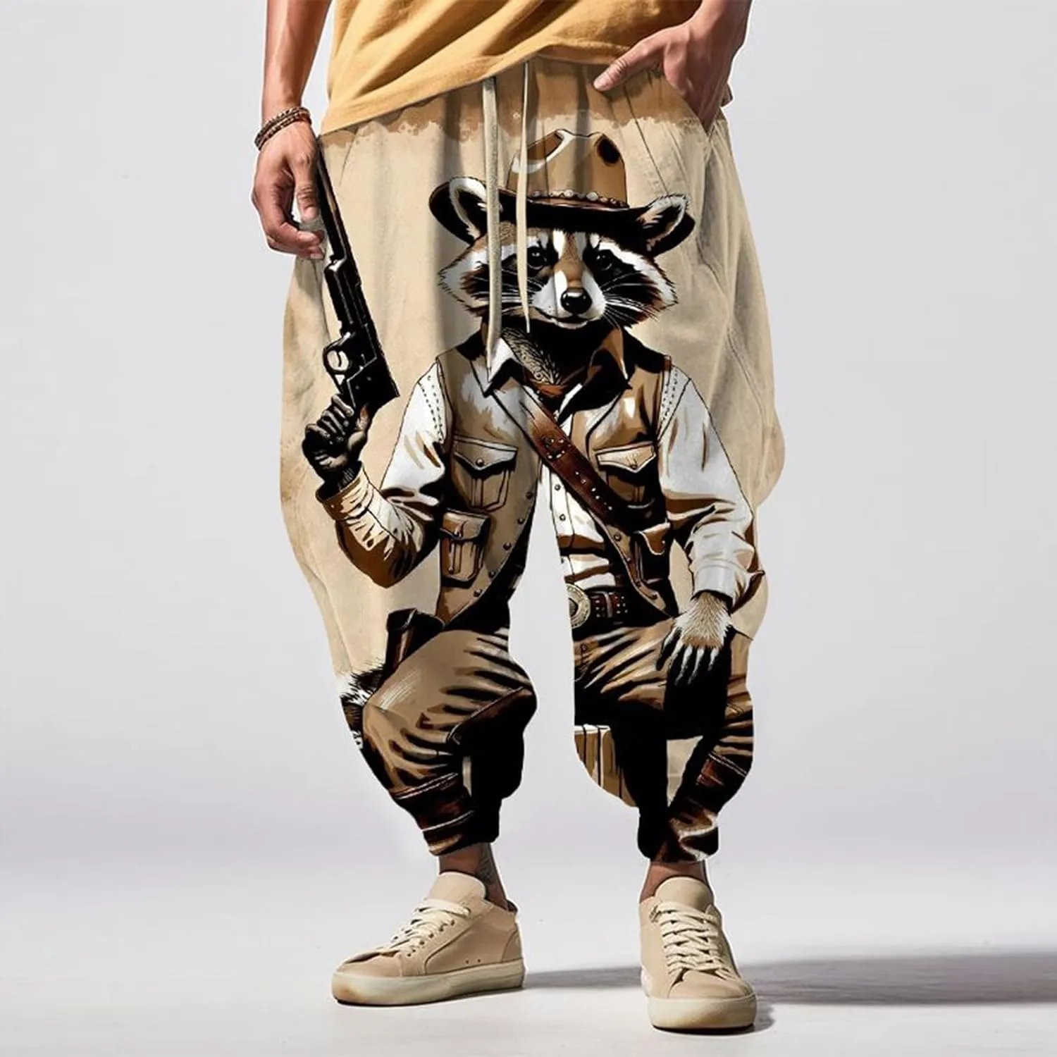Casual Loose Hippie Drop Crotch Trouser Elastic Cotton Casual Mid with Pockets Pants Men's Mens Casual Cargo Pants