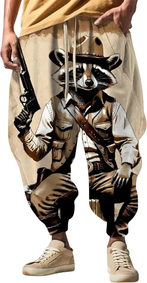 Casual Loose Hippie Drop Crotch Trouser Elastic Cotton Casual Mid with Pockets Pants Men's Mens Casual Cargo Pants