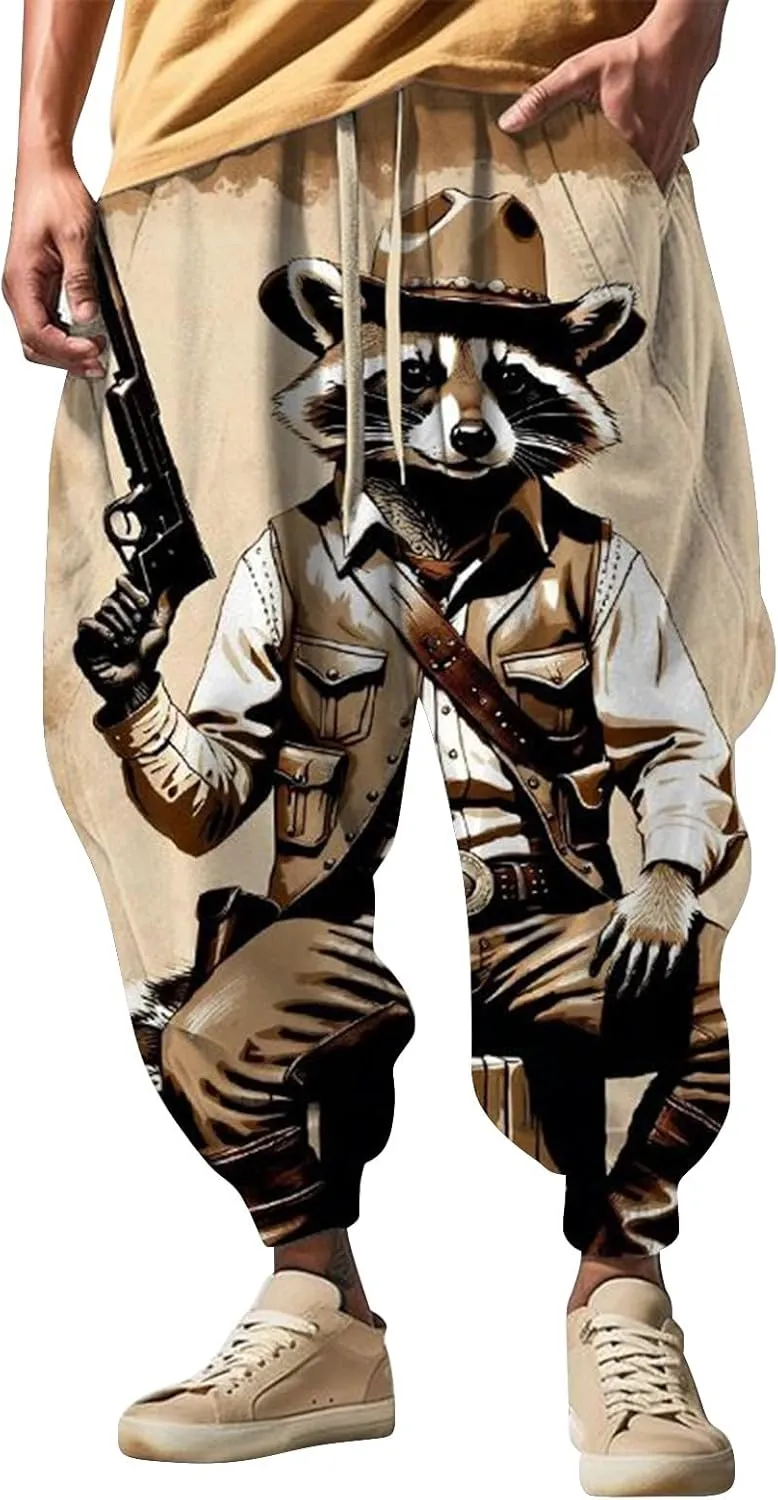 Casual Loose Hippie Drop Crotch Trouser Elastic Cotton Casual Mid with Pockets Pants Men's Mens Casual Cargo Pants