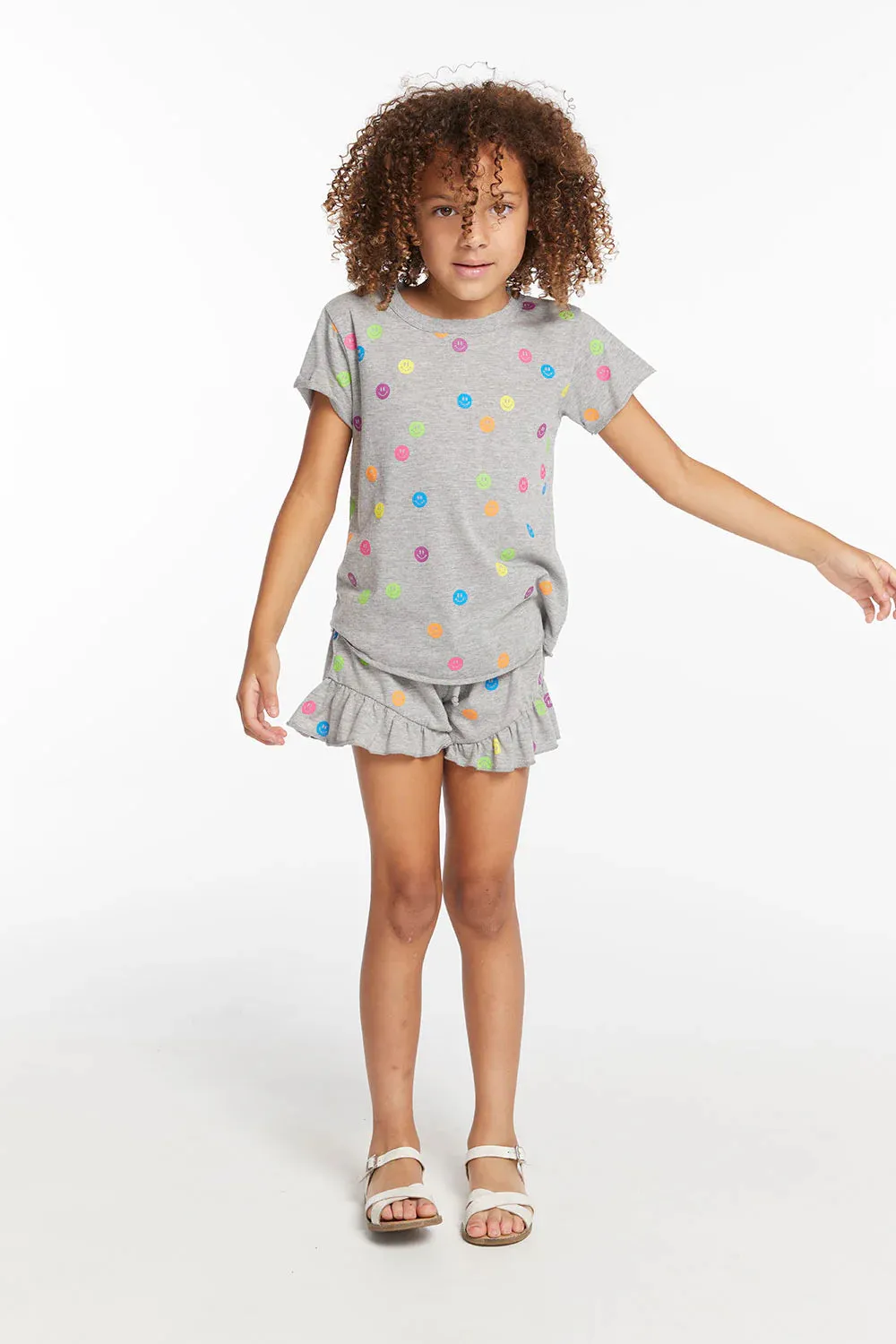 CHA Gray Smiley Rainbow Ruffle Shorts