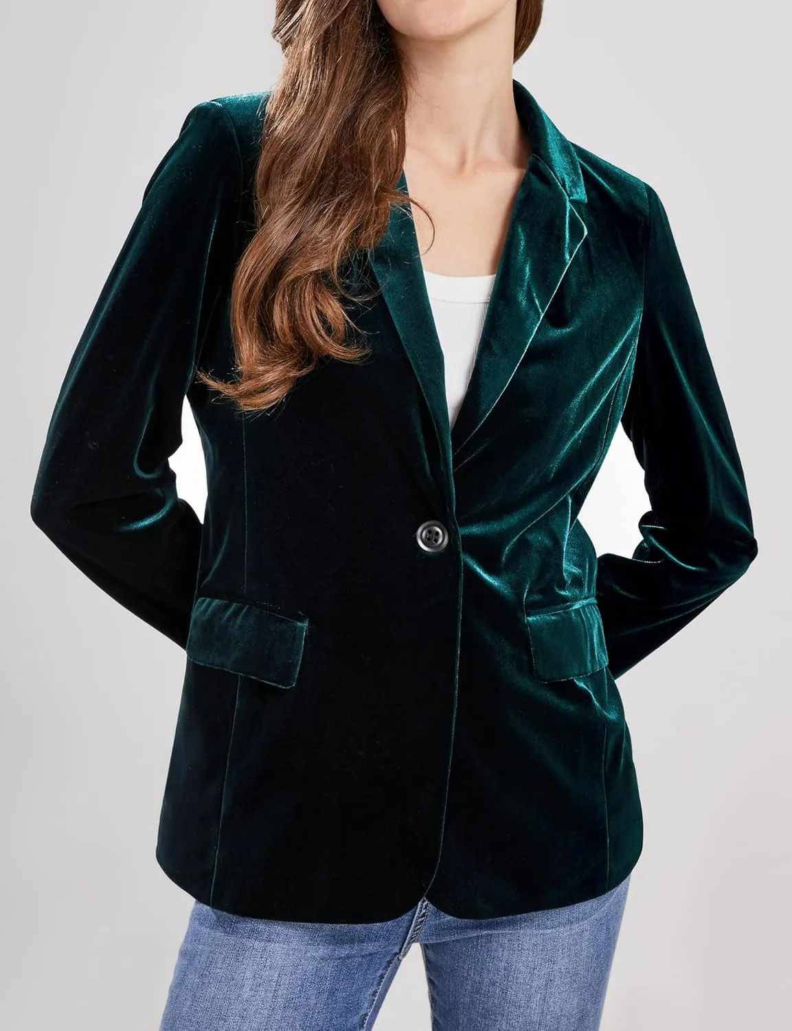CHARTOU Women 1 Button Fitted Velvet Blazer Jacket Business Suit Jacket Work Office Notched Collar