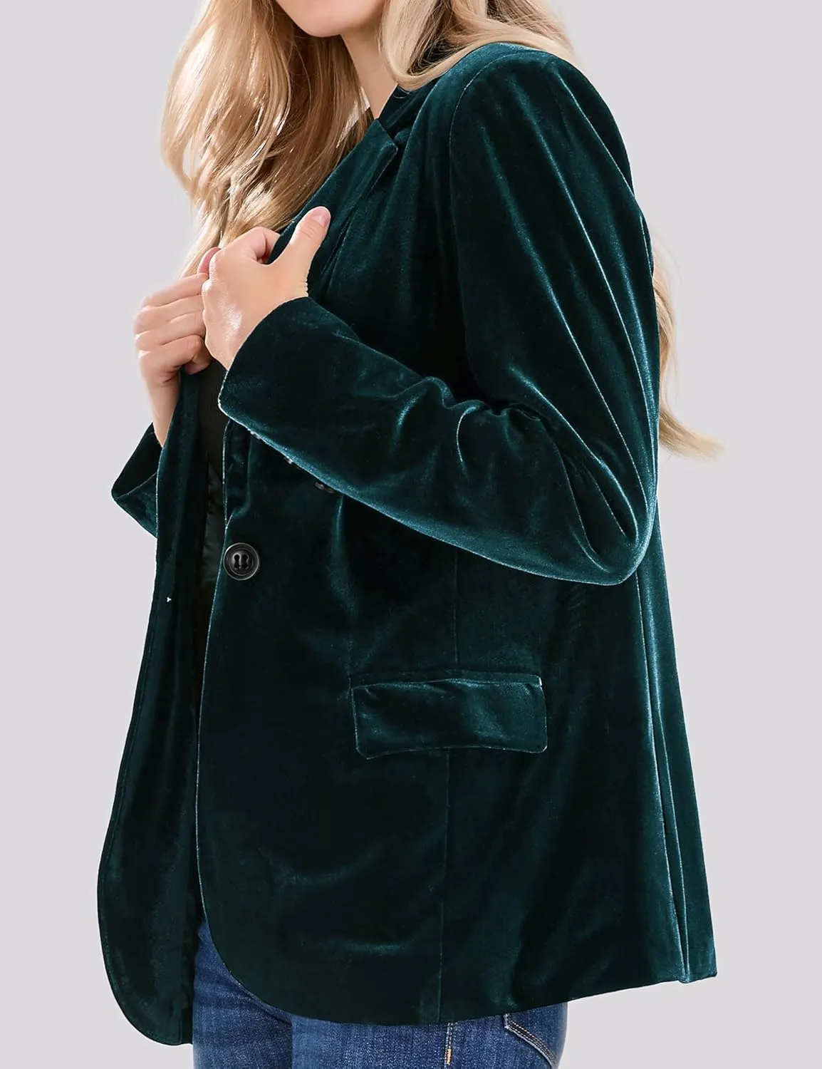 CHARTOU Women 1 Button Fitted Velvet Blazer Jacket Business Suit Jacket Work Office Notched Collar