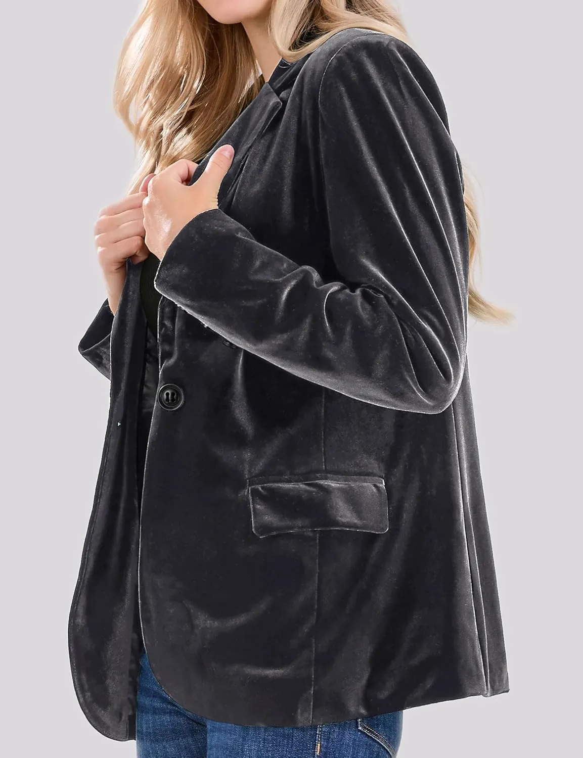 CHARTOU Women 1 Button Fitted Velvet Blazer Jacket Business Suit Jacket Work Office Notched Collar