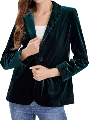 CHARTOU Women 1 Button Fitted Velvet Blazer Jacket Business Suit Jacket Work Office Notched Collar