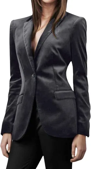 CHARTOU Women 1 Button Fitted Velvet Blazer Jacket Business Suit Jacket Work Office Notched Collar