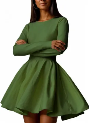 CHARTOU Women Basic Sweater Dress Long Sleeve Pleated Flared Knitted Short Dresses