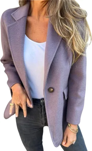 CHARTOU Women Solid Color Blazer Wool Blend Causal Business Office Open Front Short Jacket Pea Coat