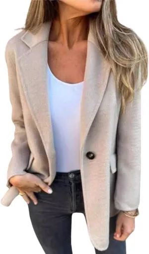 CHARTOU Women Solid Color Blazer Wool Blend Causal Business Office Open Front Short Jacket Pea Coat