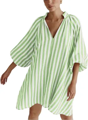 CHARTOU Women Summer Striped Beach Vacation Mini Dress 3/4 Sleeve Boho Chic Outfits Tunic Shift Dress