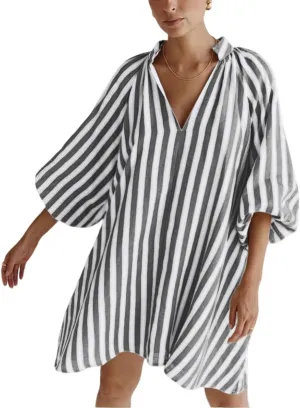 CHARTOU Women Summer Striped Beach Vacation Mini Dress 3/4 Sleeve Boho Chic Outfits Tunic Shift Dress
