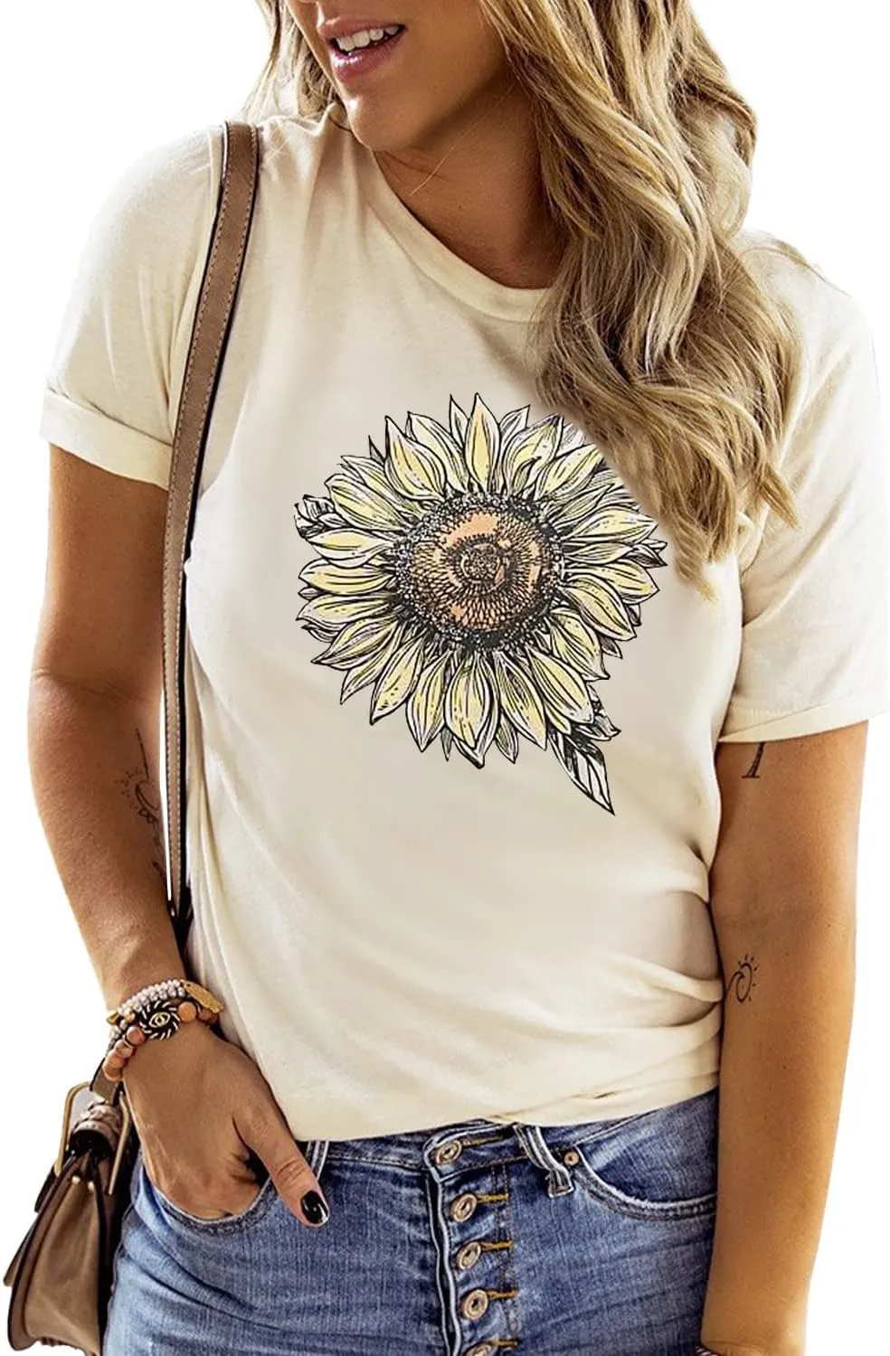 Chulianyouhuo Sunflower Graphic Shirt for Women Cute Flower Short Sleeve Ladies Tee Tops Teen Girls Casual T Shirt