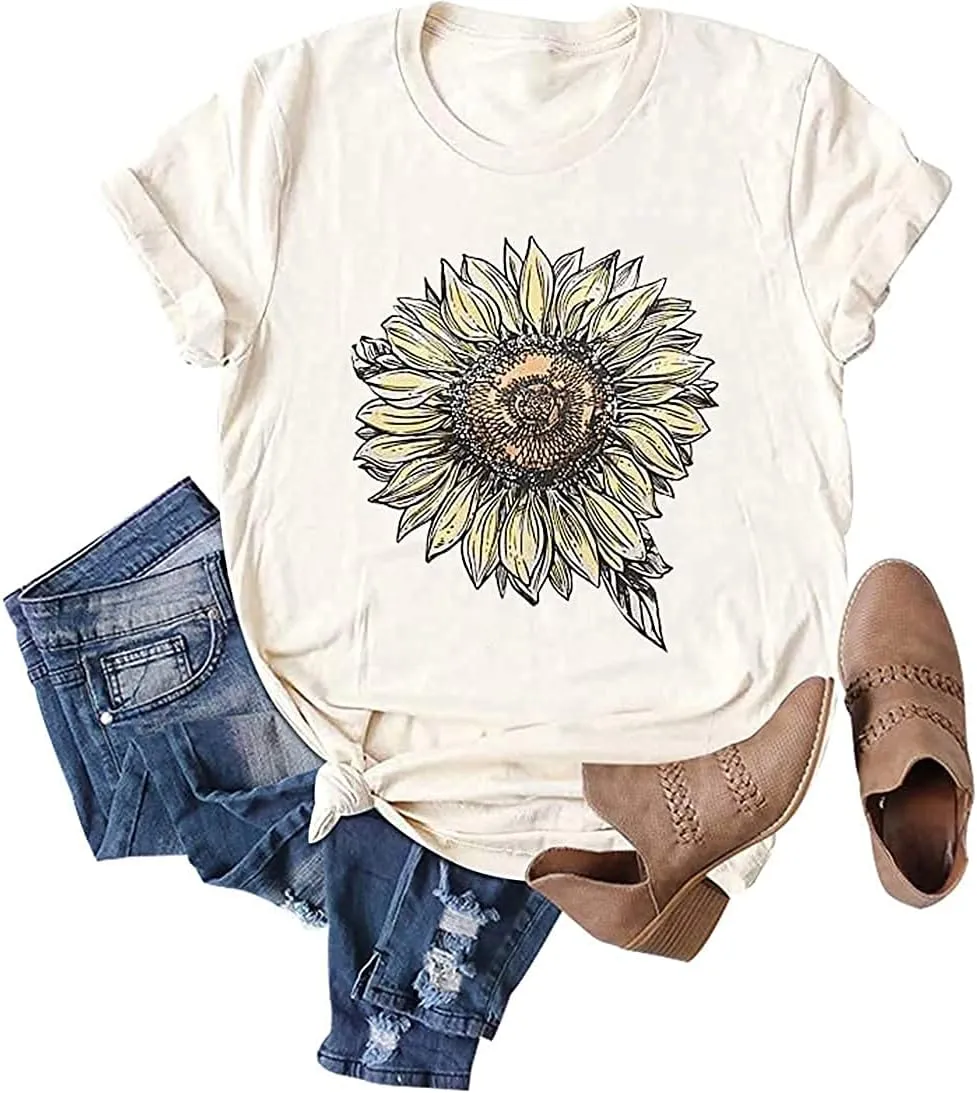 Chulianyouhuo Sunflower Graphic Shirt for Women Cute Flower Short Sleeve Ladies Tee Tops Teen Girls Casual T Shirt
