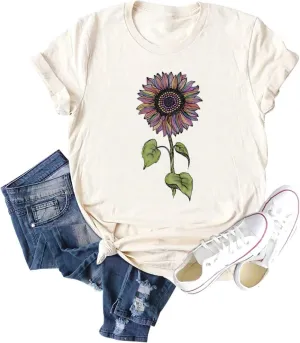 Chulianyouhuo Sunflower Graphic Shirt for Women Cute Flower Short Sleeve Ladies Tee Tops Teen Girls Casual T Shirt