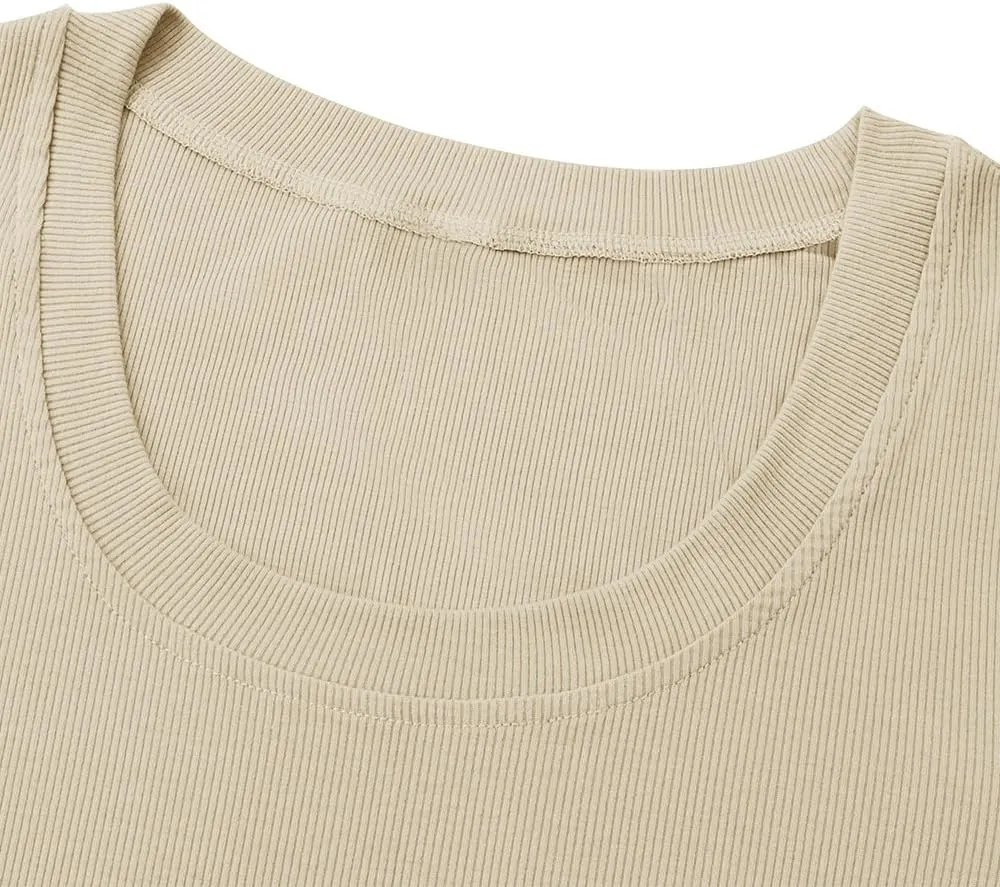 Chulianyouhuo Women's Short Sleeve Scoop Neck Ribbed Knit Fitted Casual Tops Tee Summer Slim Basic Shirts