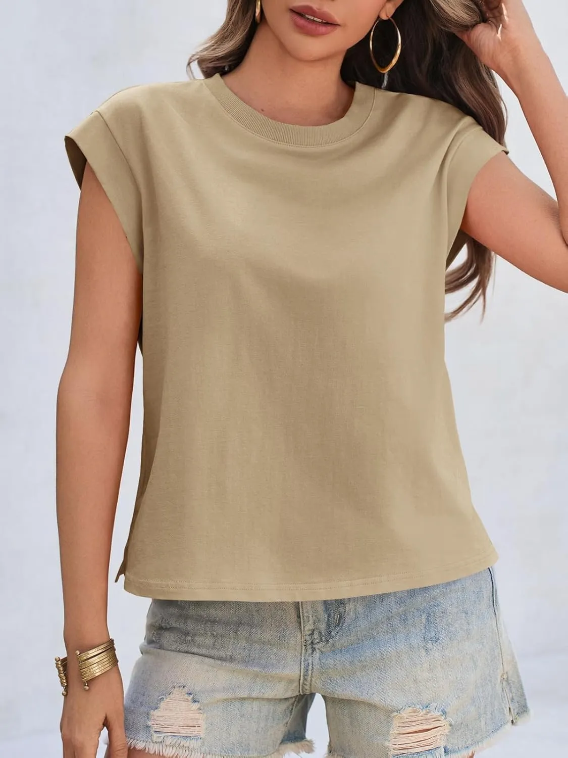 Cicy Bell Womens Cap Sleeve Cotton Tank Tops Summer Casual Loose Fit T Shirts Crew Neck Basic Tee