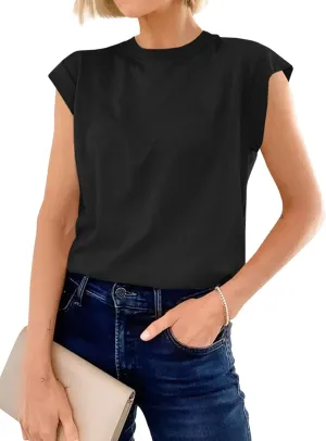 Cicy Bell Womens Cap Sleeve Cotton Tank Tops Summer Casual Loose Fit T Shirts Crew Neck Basic Tee