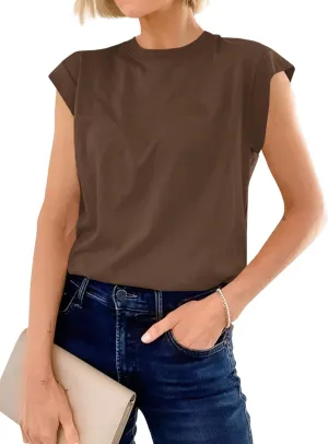 Cicy Bell Womens Cap Sleeve Cotton Tank Tops Summer Casual Loose Fit T Shirts Crew Neck Basic Tee