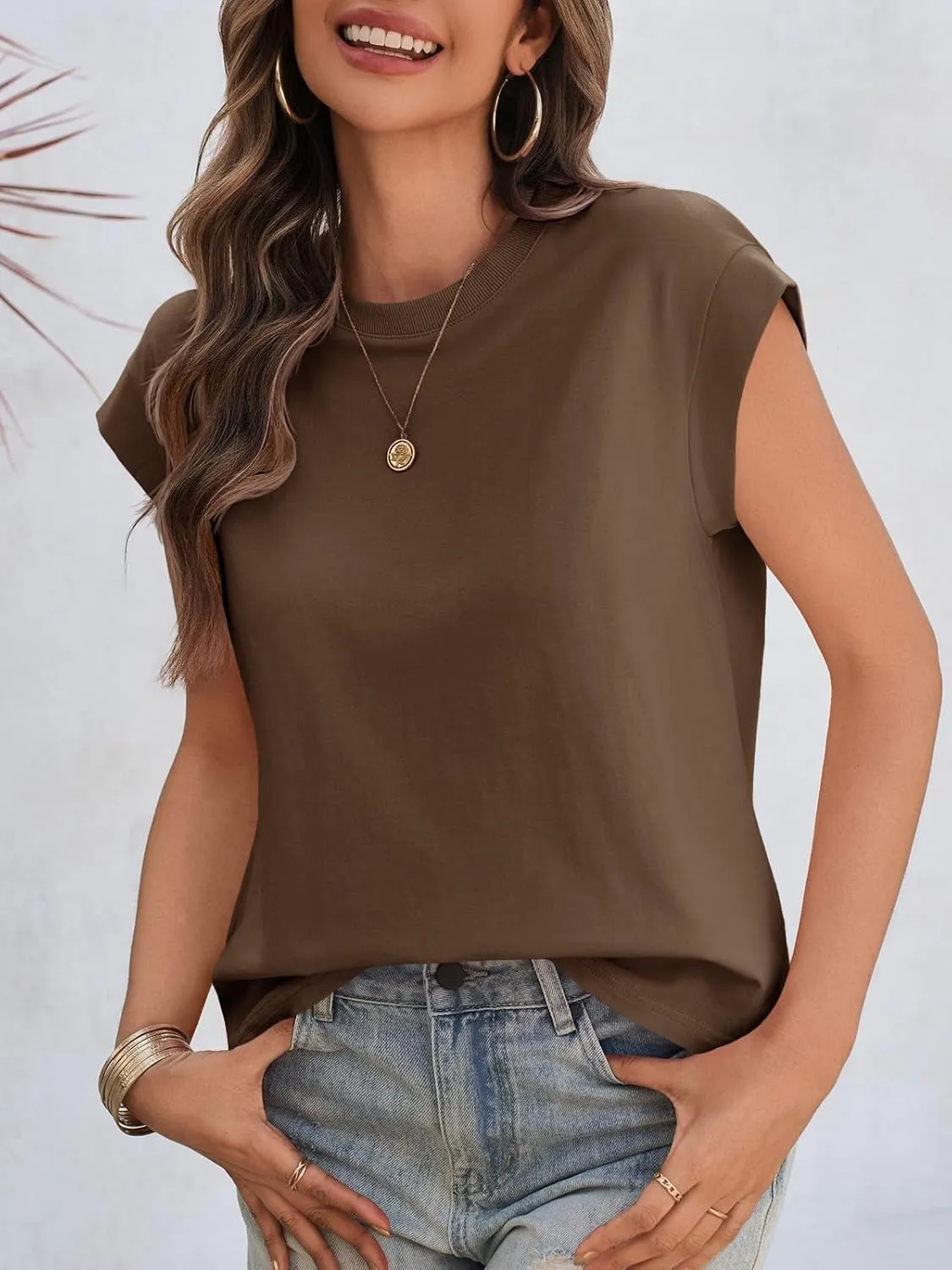Cicy Bell Womens Cap Sleeve Cotton Tank Tops Summer Casual Loose Fit T Shirts Crew Neck Basic Tee