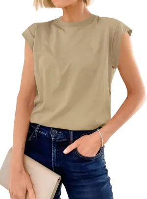 Cicy Bell Womens Cap Sleeve Cotton Tank Tops Summer Casual Loose Fit T Shirts Crew Neck Basic Tee