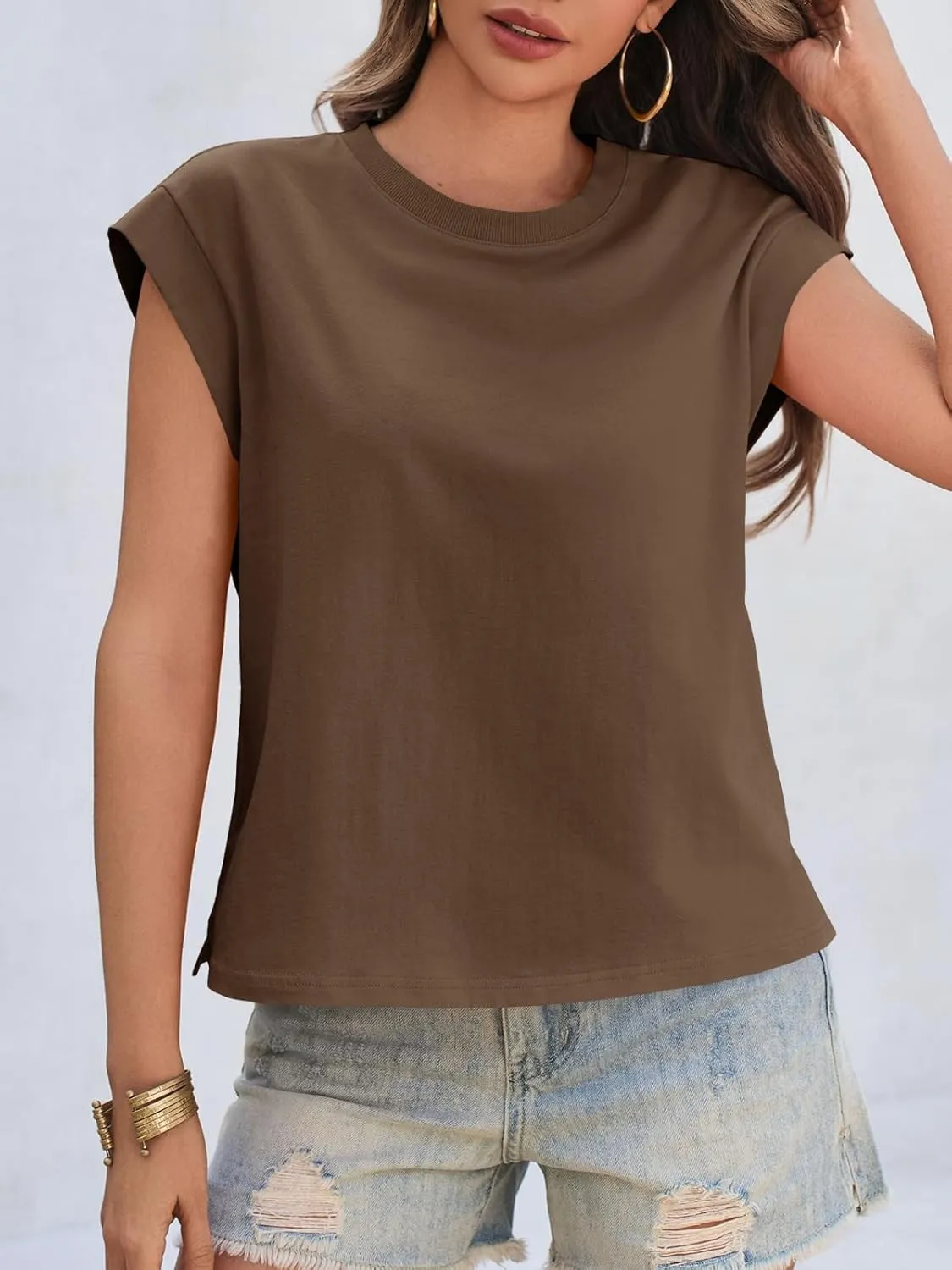 Cicy Bell Womens Cap Sleeve Cotton Tank Tops Summer Casual Loose Fit T Shirts Crew Neck Basic Tee