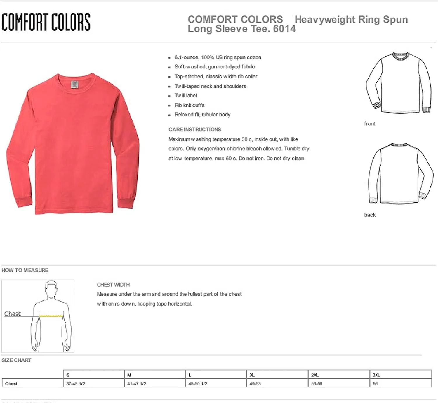 Comfort Colors Unisex Adult Long Sleeve Tee, Style 6014