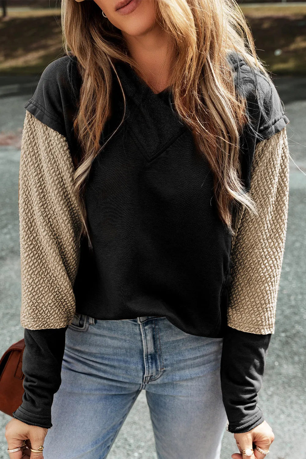 Contrast Sleeves Patchwork Hoodie